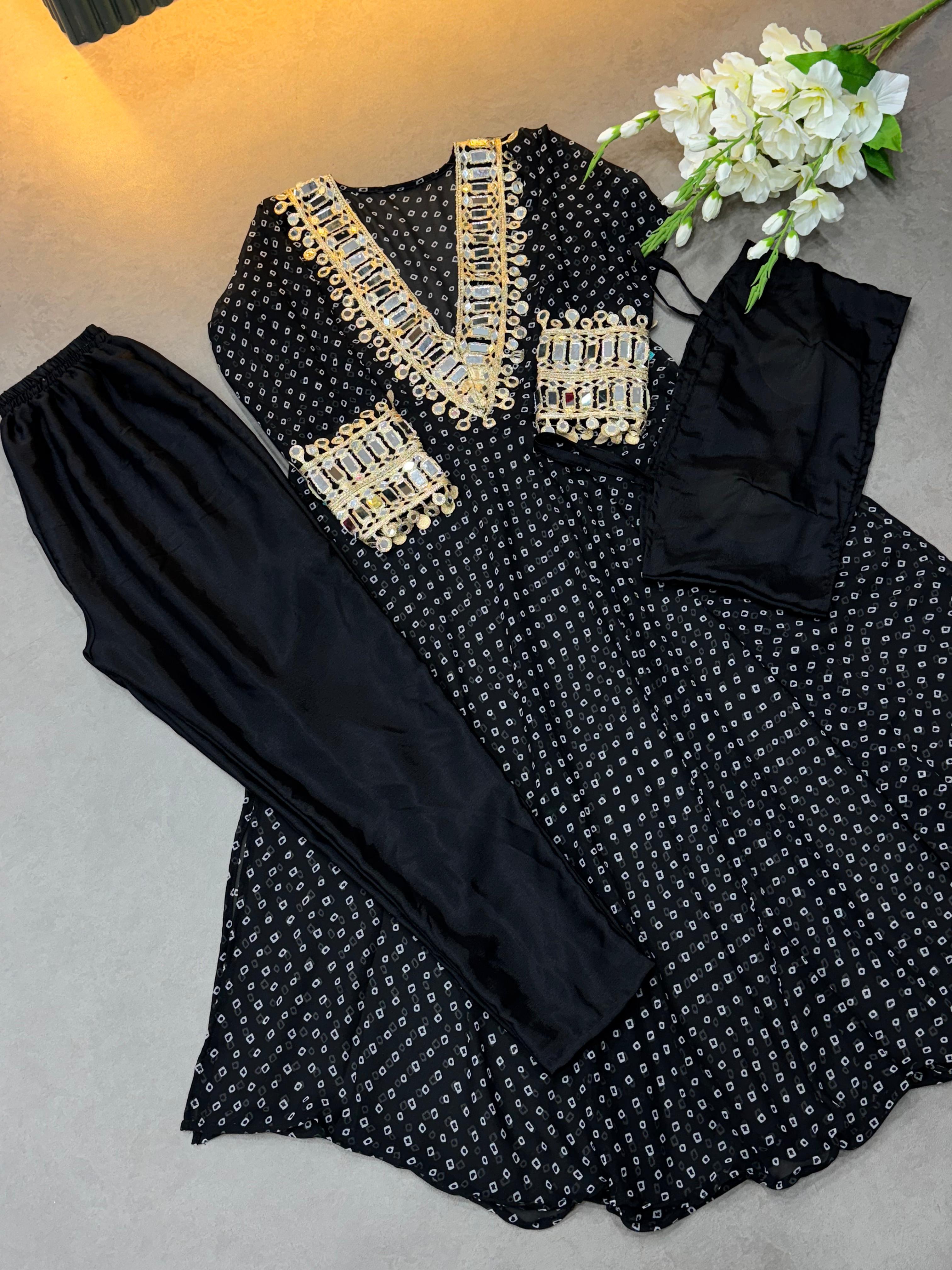 Maverick Fusion Mirror Handwork Neck Indo Kurti Set
